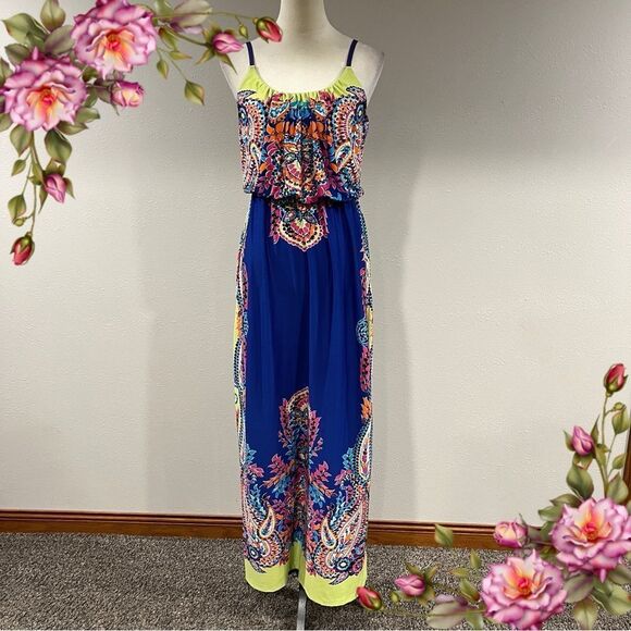 Maurice’s Vibrant Blue Paisley print Maxi Dress with straps - Picture 1 of 13